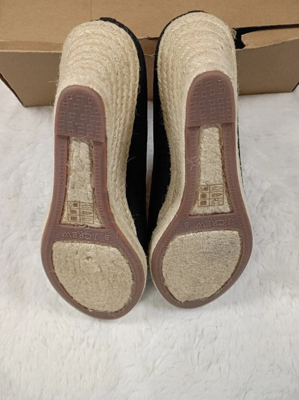 J. Crew Black Espadrille Wedge Pumps with Natural Jute Platform Size 8
